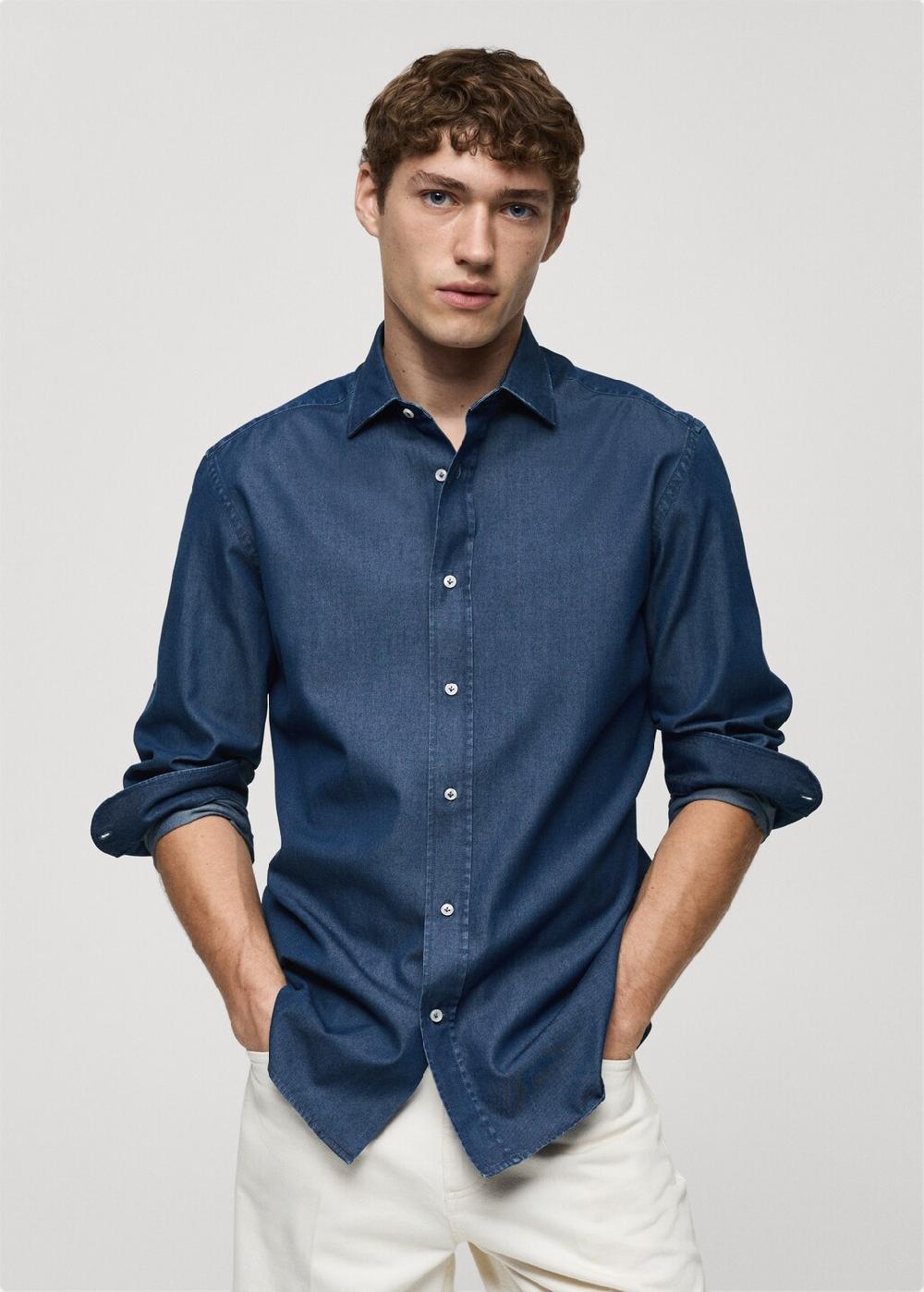 Mango Camicia slim fit cotone chambray