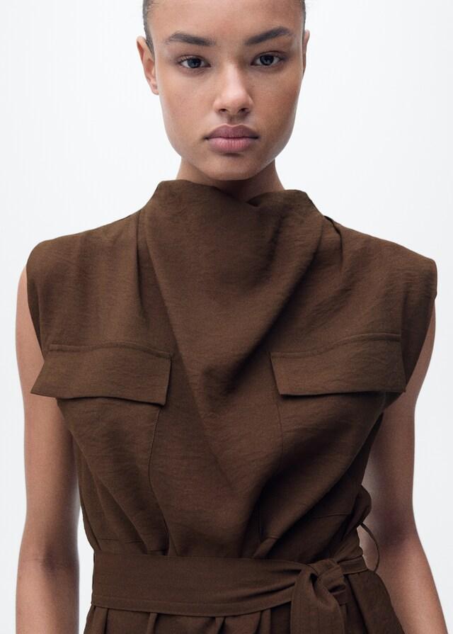 Mango Draped Neck Blouse With Belt