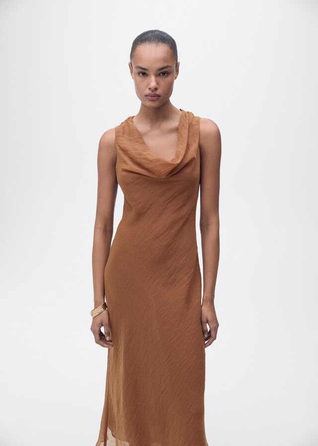 Mango Draped Neck Lyocell Dress
