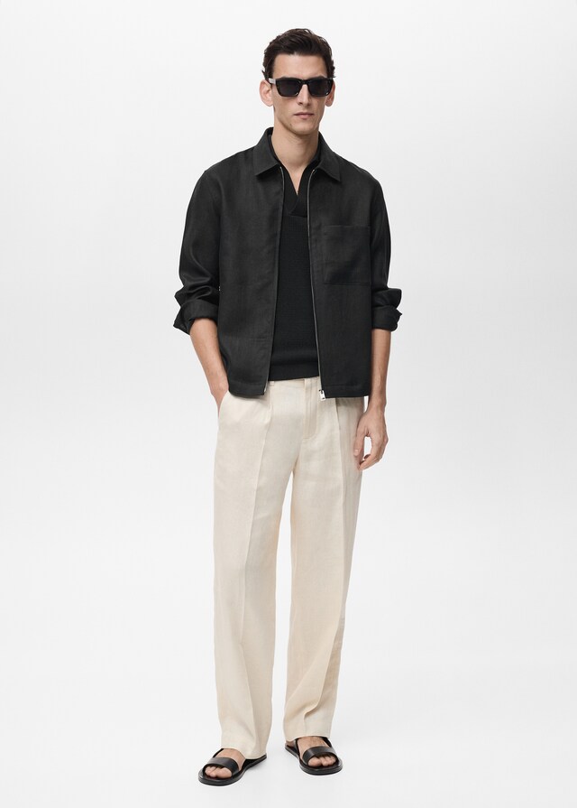 Mango Giacca 100% Lino Zip