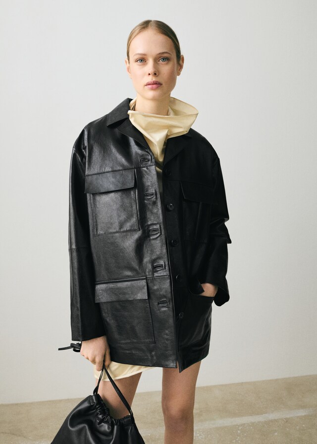 Mango Giacca Oversize Pelle Tasche