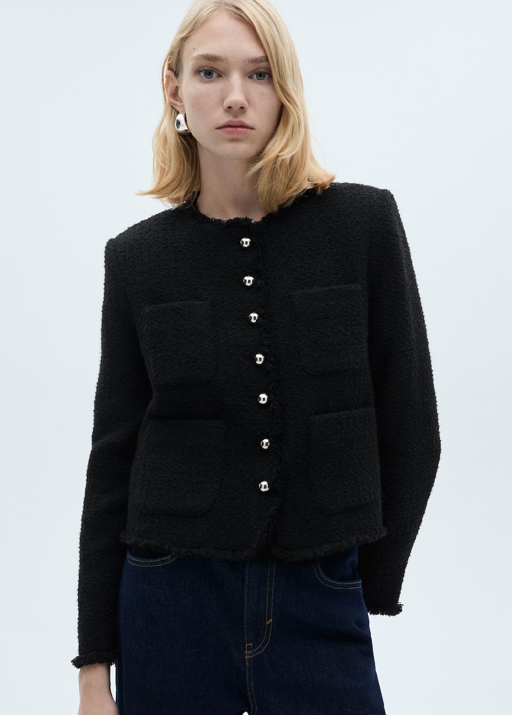 Mango Giacca tweed bottoni gioiello