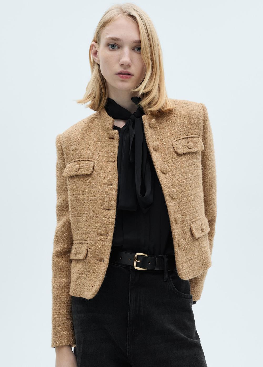 Mango Giacca tweed collo fascia