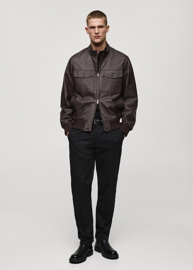 Mango Giubbotto Biker Pelle Tasche