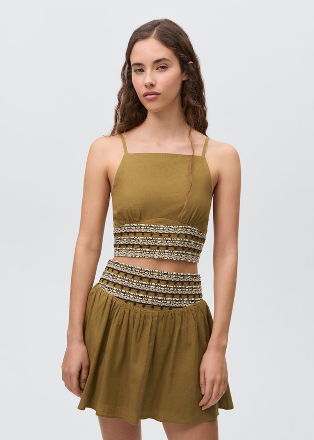 Mango Gonna Corta Vita Ricamata