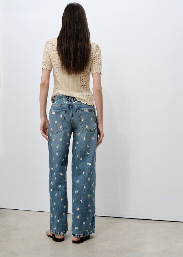 Mango Jeans Wideleg Ricamato Con Fiori