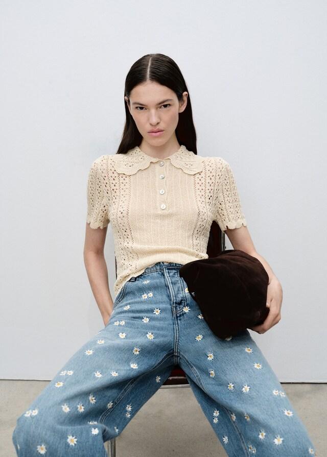 Mango Jeans Wideleg Ricamato Con Fiori