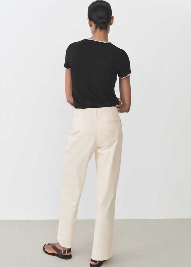 Mango Maglietta Cotone Bordi Contrasto