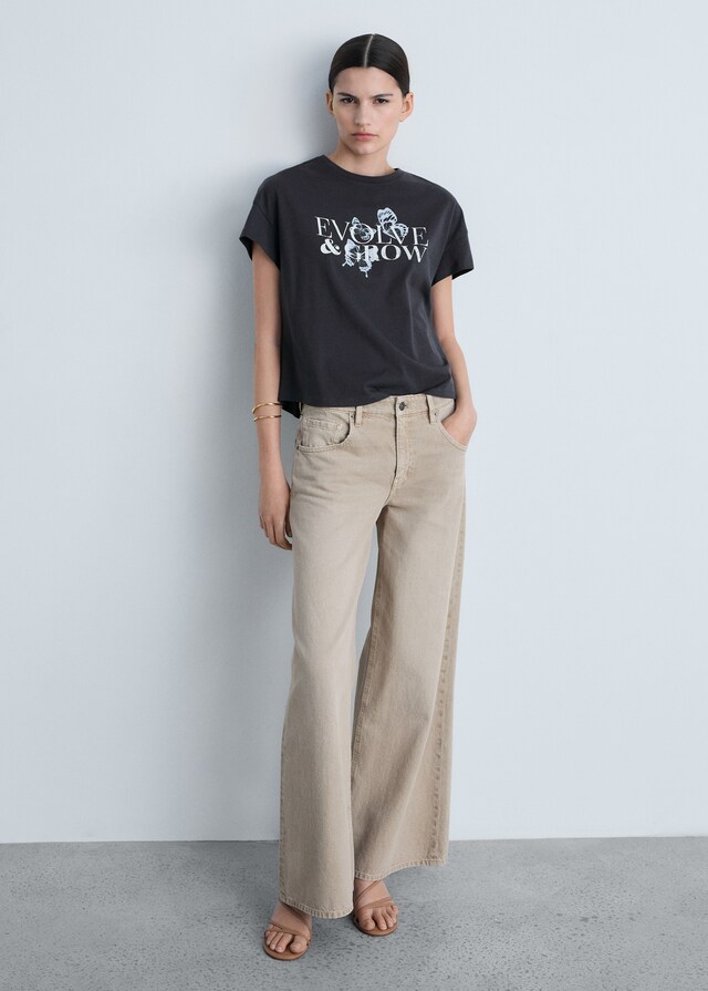 Mango Maglietta Cotone Messaggio Stampato