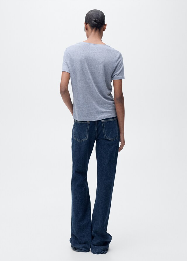 Mango Maglietta Lino Collo A V