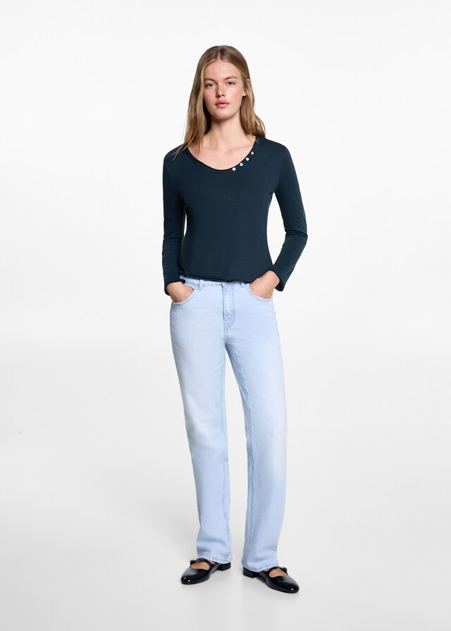 Mango Maglietta Maniche Lunghe Bottoni