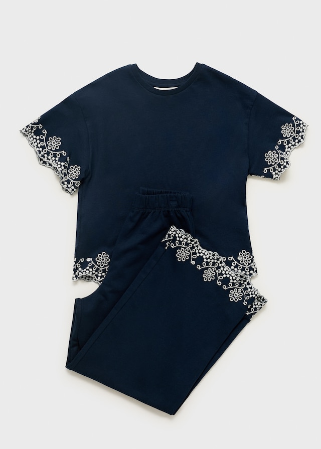 Mango Pantaloni Cotone Ricamo Svizzero