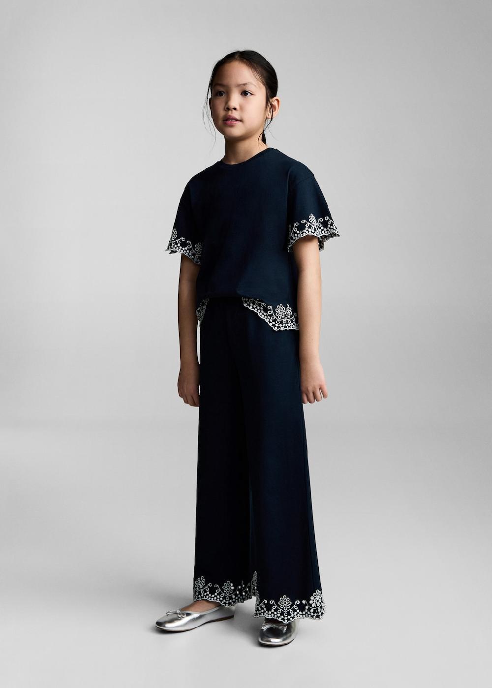 Mango Pantaloni cotone ricamo svizzero