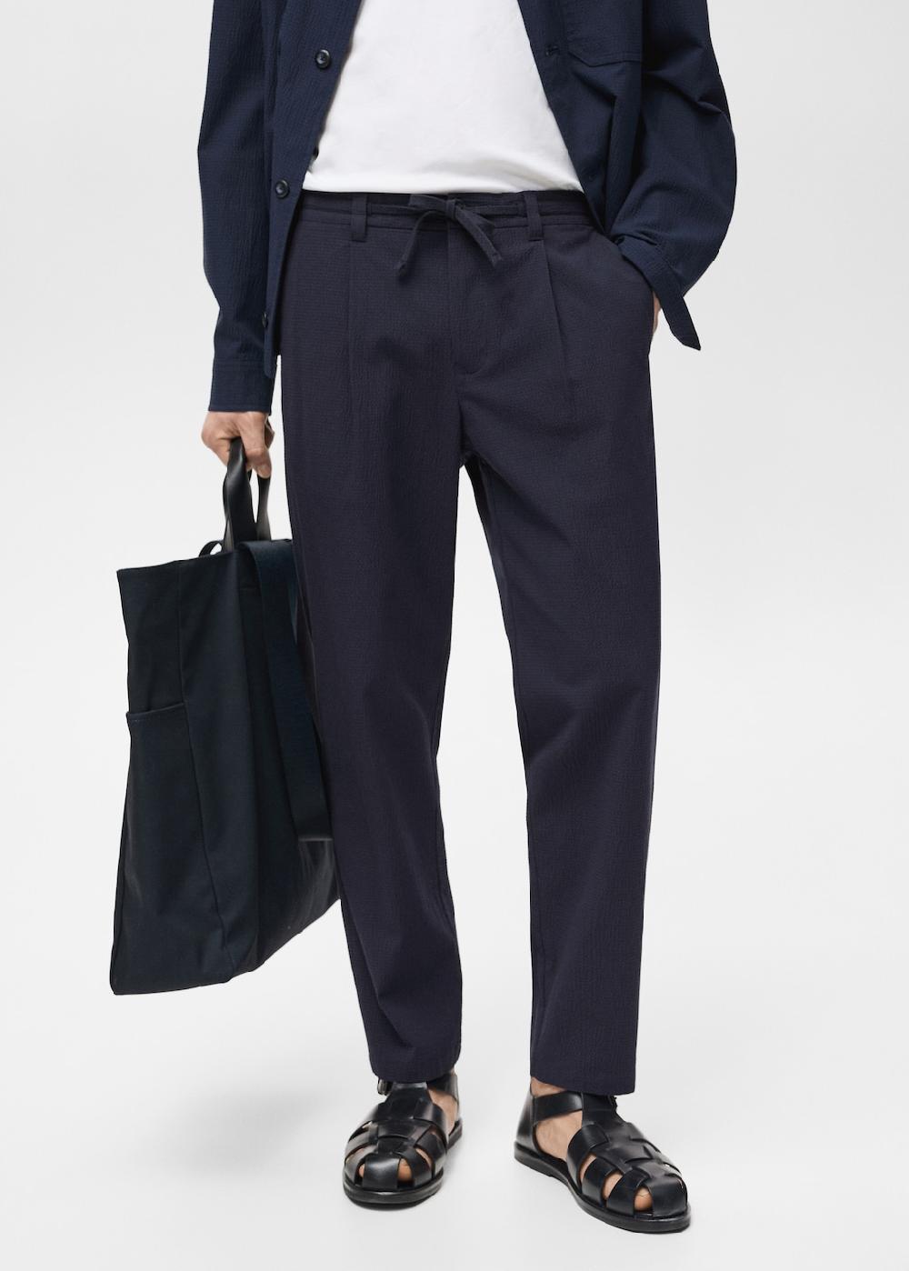 Mango Pantaloni cotone seersucker