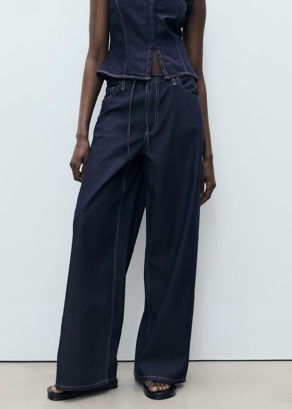 Mango Pantaloni denim wideleg cintura