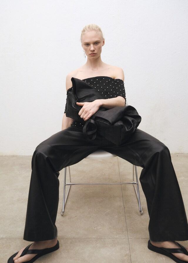 Mango Pantaloni Dritti Pelle Dettaglio Pinces