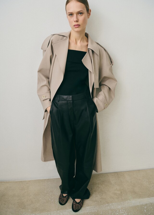 Mango Pantaloni Dritti Pelle Dettaglio Pinces