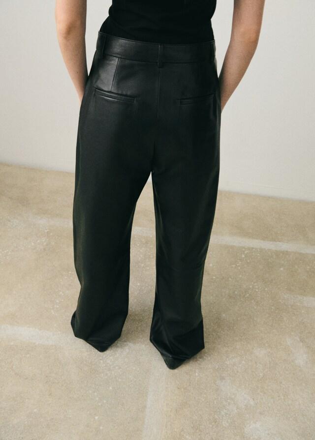 Mango Pantaloni Dritti Pelle Dettaglio Pinces