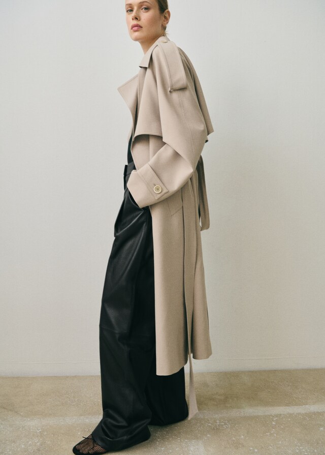 Mango Pantaloni Dritti Pelle Dettaglio Pinces