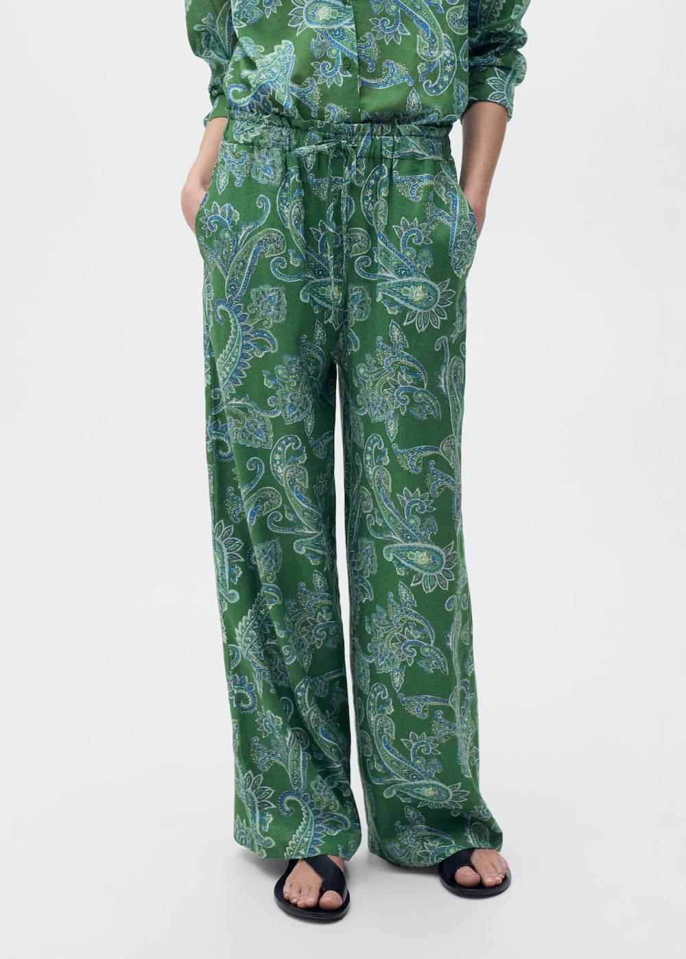 Mango Pantaloni lino paisley