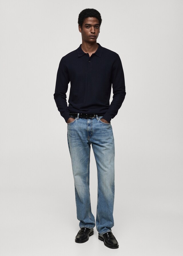 Mango Pullover Polo Maglia Cotone Microtexture