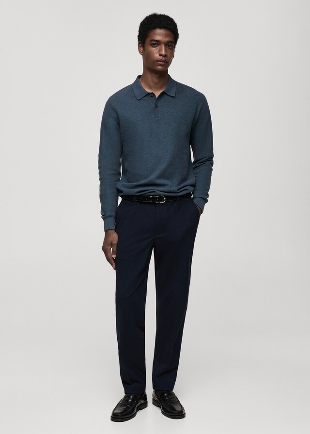 Mango Pullover Polo Maglia Cotone Microtexture
