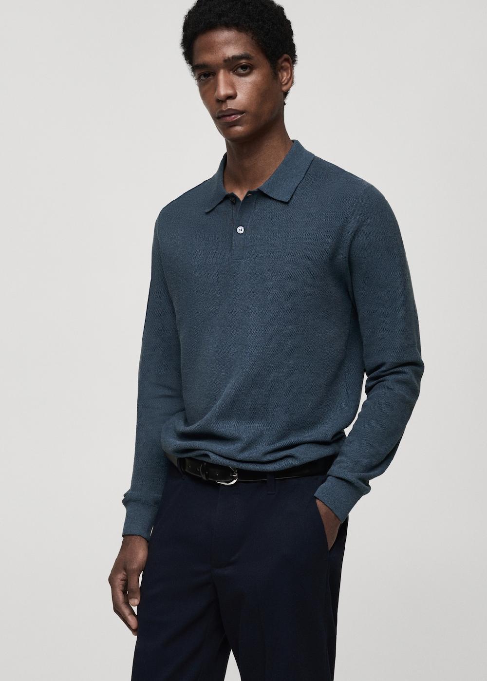 Mango Pullover polo maglia cotone microtexture