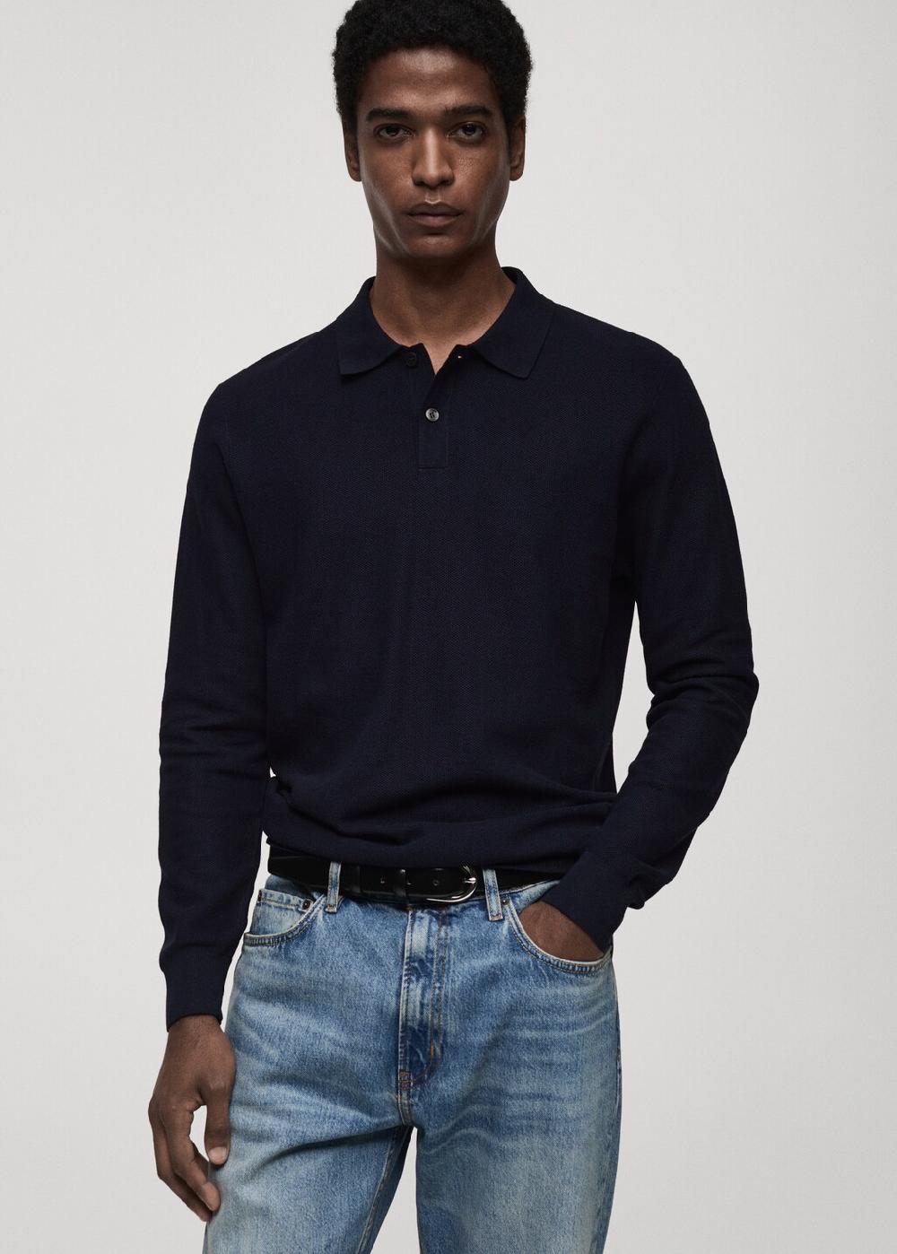 Mango Pullover polo maglia cotone microtexture