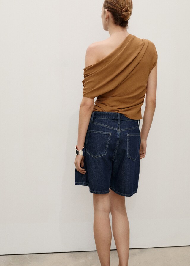 Mango Rinse Wash Pleated Denim Bermuda Shorts