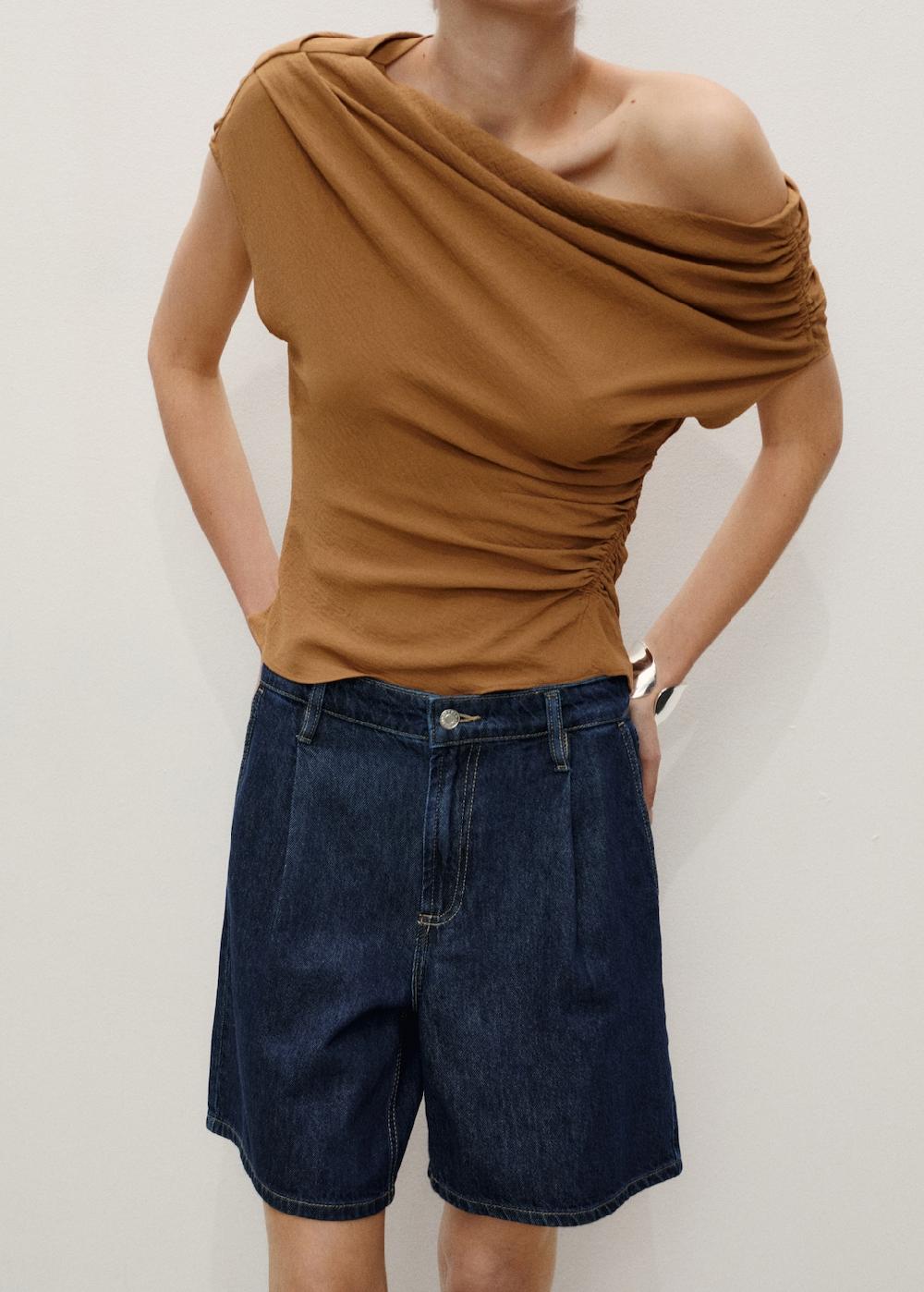 Mango Rinse wash pleated denim bermuda shorts