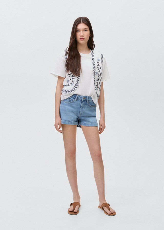 Mango Short Denim Bordo Inferiore Con Risvolto