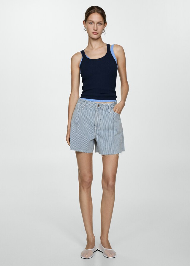 Mango Short Denim Stampa A Righe