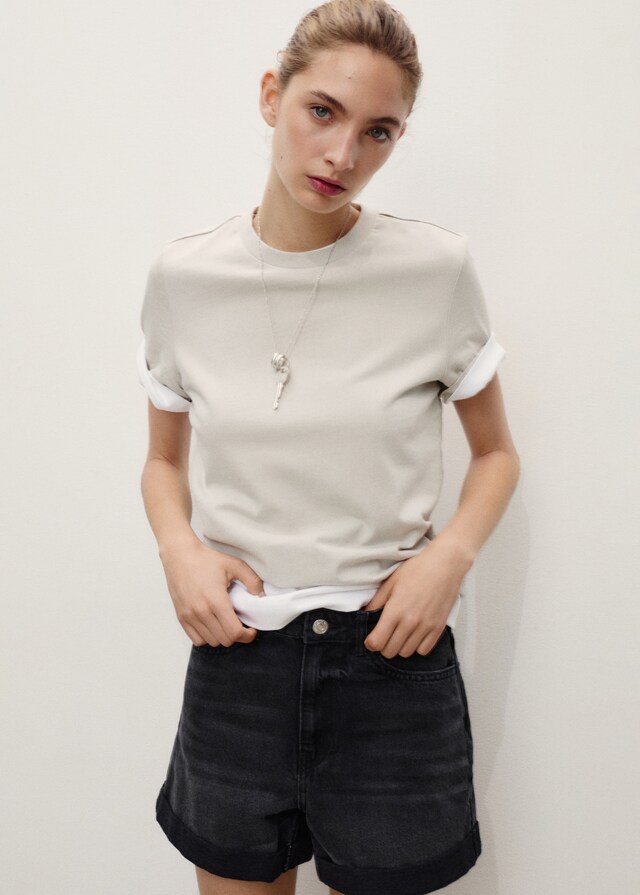 Mango Shorts A Vita Alta Con Orlo Risvoltato