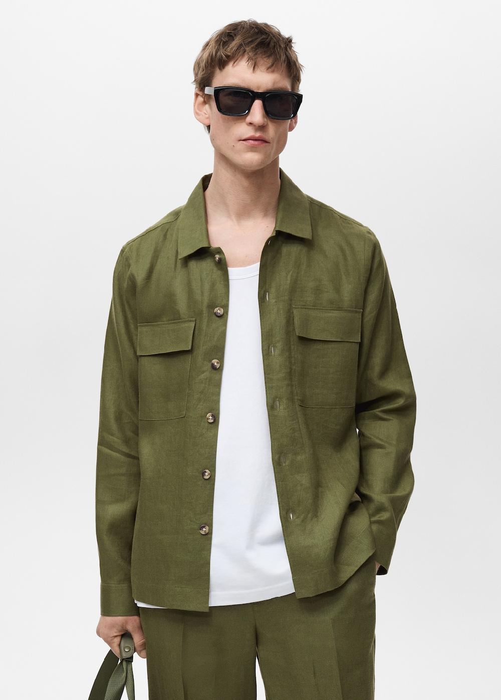 Mango Sovracamicia 100% lino tasche