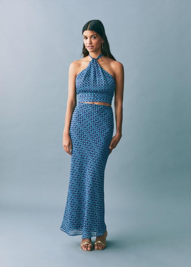 Mango Top Stampato Con Collo All'americana