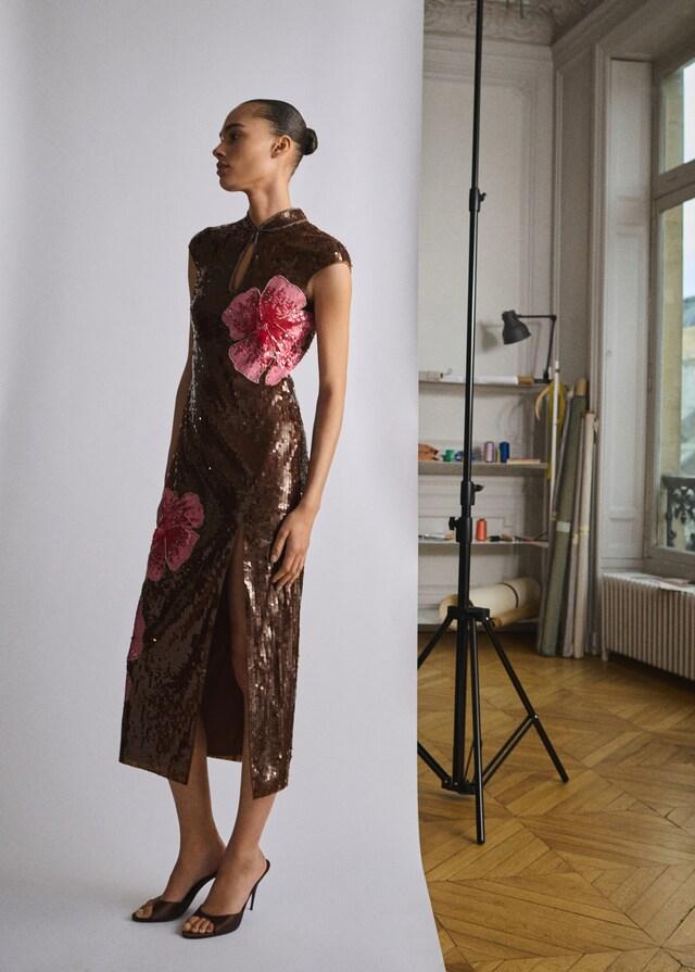Mango Vestito Design Floreale Paillettes