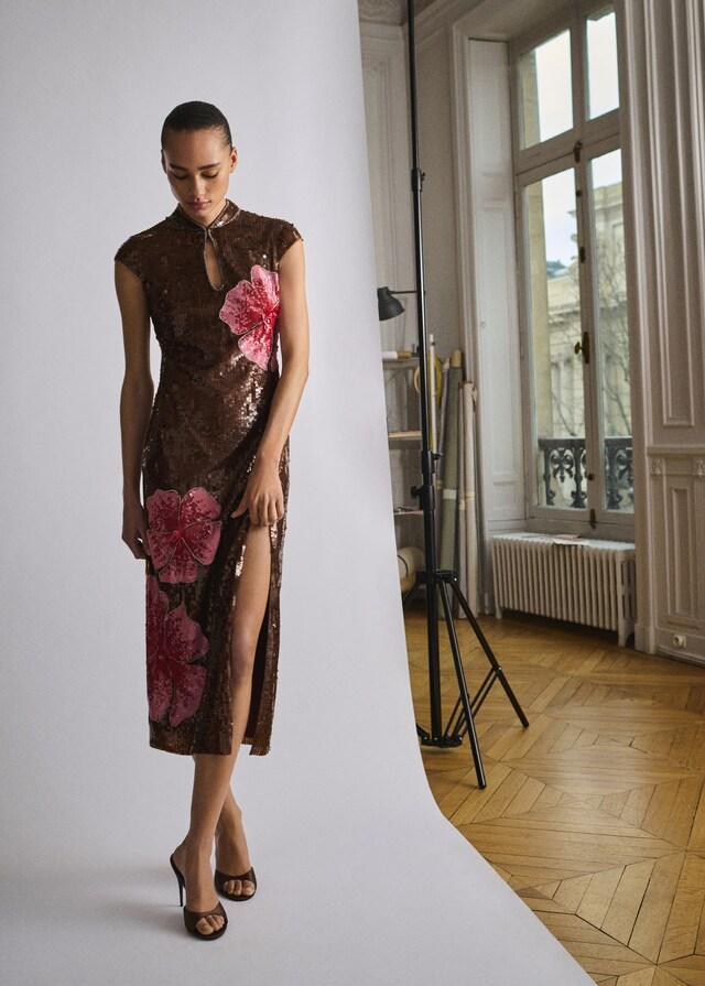 Mango Vestito Design Floreale Paillettes