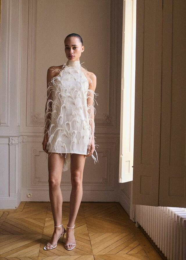 Mango Vestito Halter Decorazione Piume