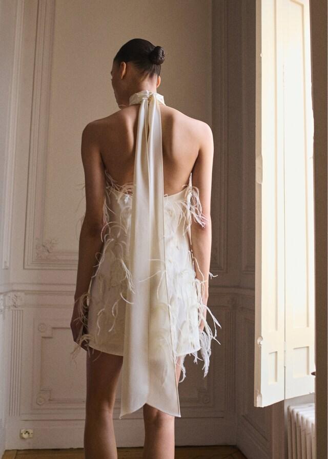 Mango Vestito Halter Decorazione Piume