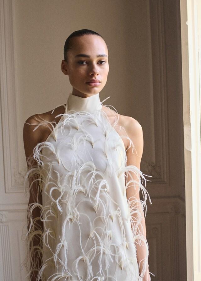 Mango Vestito Halter Decorazione Piume