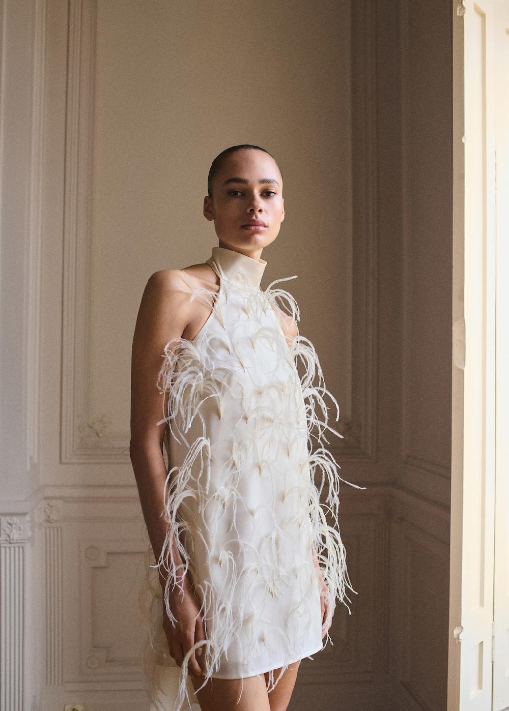 Mango Vestito halter decorazione piume