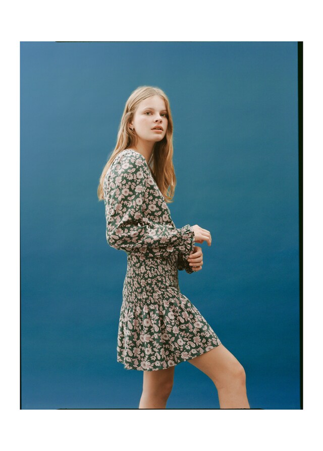 Mango Vestito Increspato Stampa Lettere