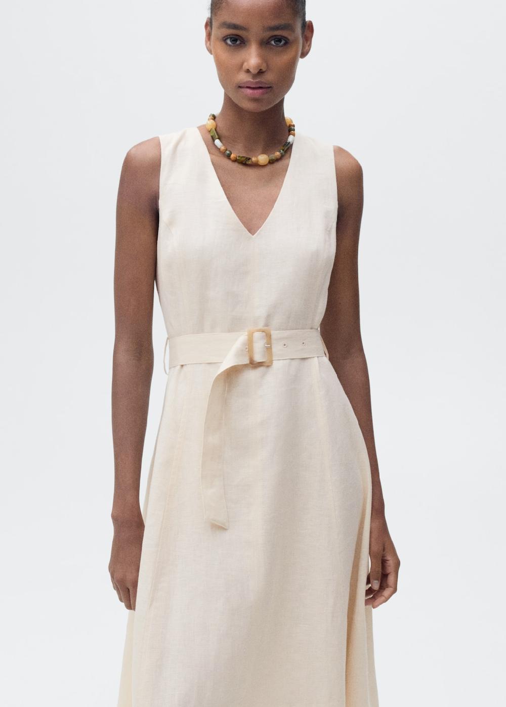 Mango Vestito lino cintura