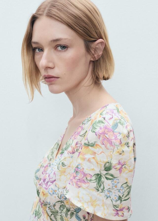 Mango Vestito Lino Fiori