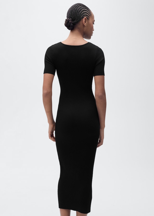 Mango Vestito Midi A Coste Con Apertura Scollo