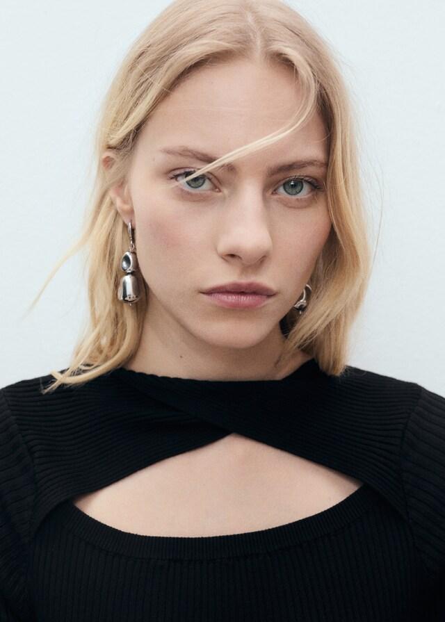 Mango Vestito Midi A Coste Con Apertura Scollo