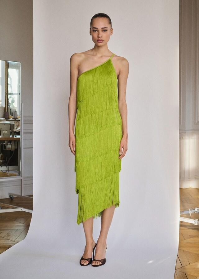 Mango Vestito Midi Asimmetrico Con Frange
