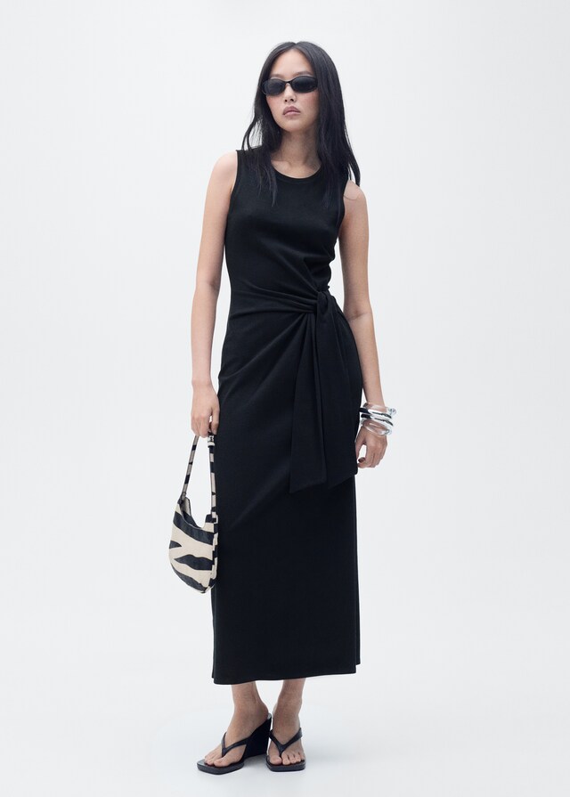 Mango Vestito Midi Cotone Nodo