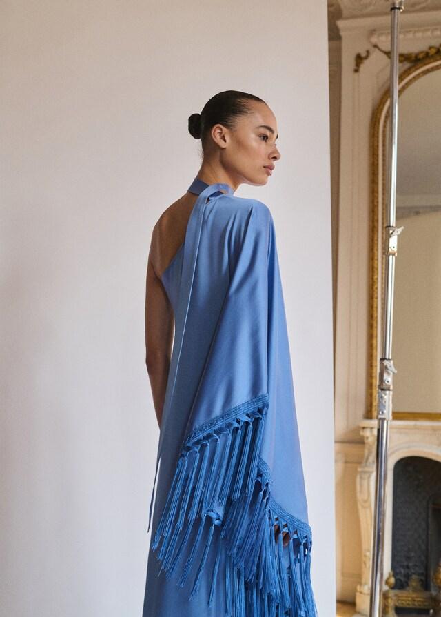 Mango Vestito Raso Asimmetrico Frange