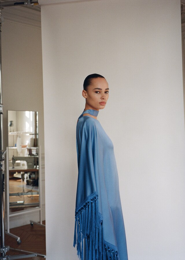 Mango Vestito Raso Asimmetrico Frange